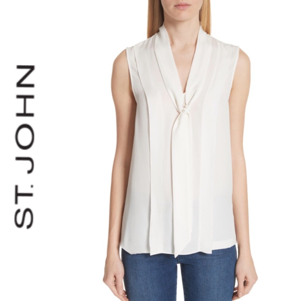 St. John Silk Double Georgette V-Neck Shell